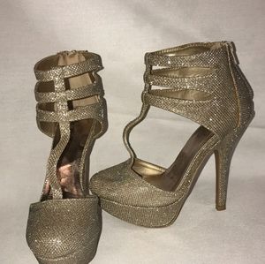 Sparkly gold high heels